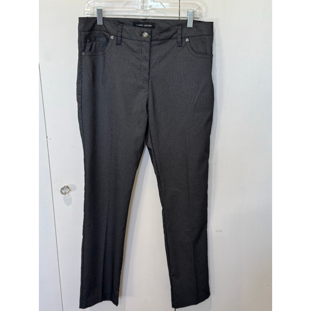 Women's Larry Levine Grey White railroad Pinstripe Straight Leg Pants Size 12
